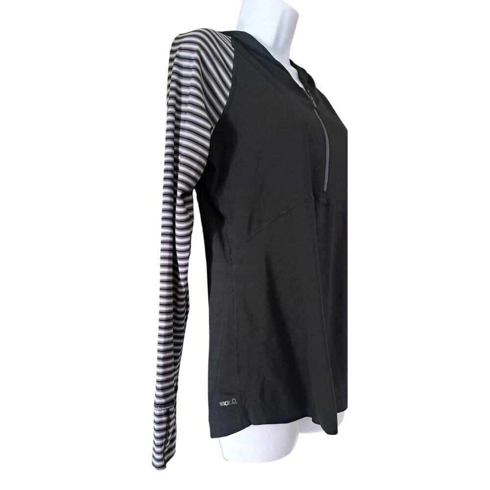 Mountain Hardware Womens Sz L Hooded Top 1/4 Zip Athletic Black Striped Outdoors - Picture 2 of 6
